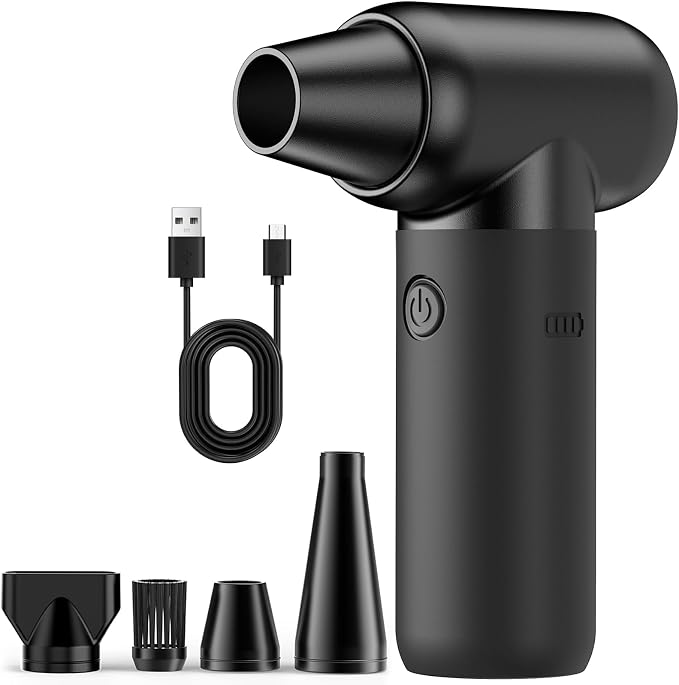 Compressed Air Duster - Super Power Electric Air Duster for Cleaning Keyboard&PC 3 Gears Adjustable Rechargeable Cordless Jet Dry Blower Air Blower for Car and Home-Replace Compressed Air Can