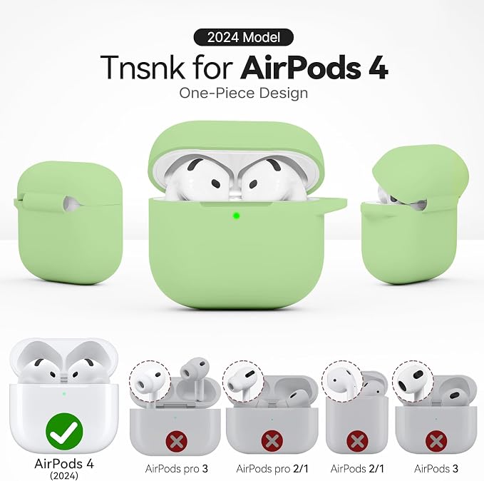 for AirPods 4 Case, TNSNK Silicone AirPod 4 Case Cover Compatible with Apple Airpods 4th Gen, Shockproof Protective Cases for Women Girly with Cleaner Kit and Keychain, Front LED Visible