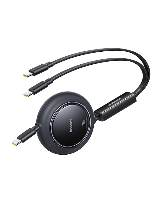 Baseus Retractable USB C Cable, 100W 2 in 1 USBC to USBC Multi Fast Charging Cable, 5 Length Presets, 4ft 5A Type C Charger Cord for iPhone 17 Pro/Plus/Max, Galaxy S24/S23, iPad Pro, Tablet
