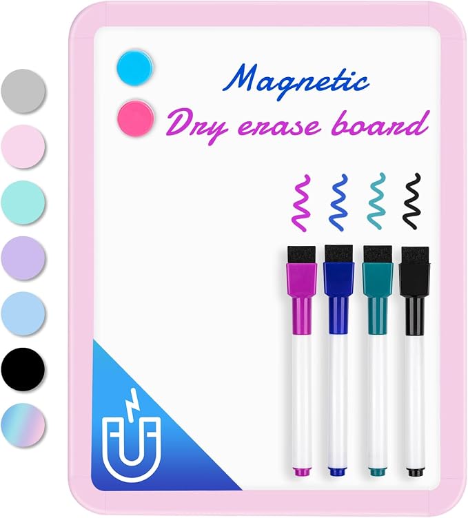 VUSIGN Magnetic Dry Erase Board, 8.5 x 11 Inches White Board, Pink | Includes 4 Dry Erase Markers,Small Mini White Board for Students Fridge Wall Locker