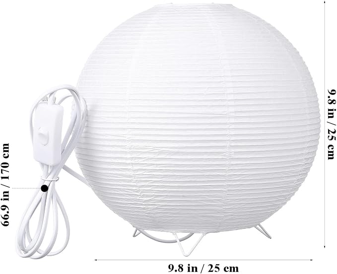 Totority Modern Paper Table Lamp, Japanese Lantern Style Bedside Night Light for Bedroom & Living Room, Minimalist Rice Paper Desk Lamp with Warm White E14 Bulb, Decorative Zen Home Lighting,US Plug