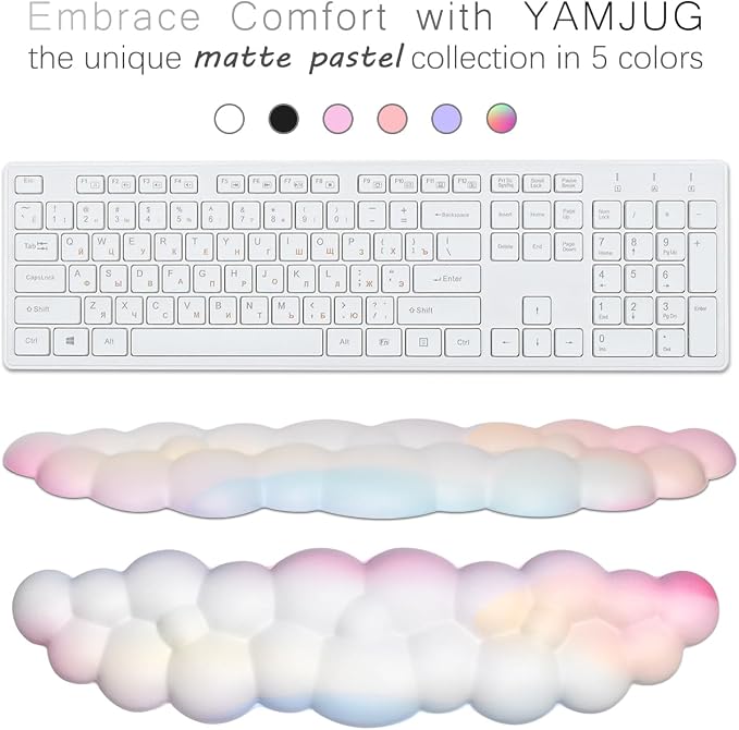 4 in 1 Ergonomic Leather Cloud Wrist Rest Keyboard and Mouse Pad & Coaster | Full 4-Piece Set, Non-Slip PU Base, Soft Memory Foam Comfort For Long Work/Gaming Hours, Cute Desk Decor, Easy To Clean
