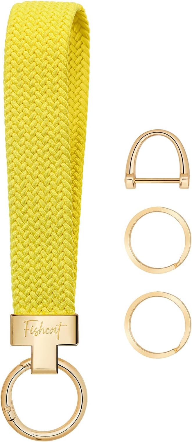 Fishent Stretchy Wristlet Keychain, Cute Key Chain, Woven Wrist Lanyard for Car Keys with 3 Keyrings and D-ring for Women Men