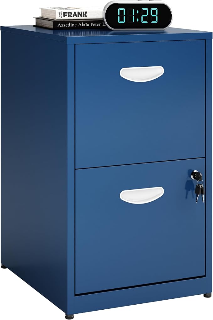 Polup 2 Drawer File Cabinet with Lock, Metal Filing Cabinet for Home Office | Small Locking Cabinet for Under Desk Storage, Printer Stand, Fits Letter Size, Blue, 26"H x 15"W x 18"D, Easy Assembly