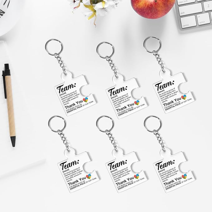 Team Appreciation Gifts Bulk Thank You Keychains for Coworkers | Gift Set for Employee, Staff, Teachers, Teamwork Puzzle Piece Keyring, Acrylic