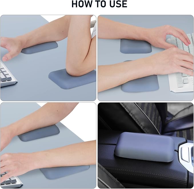 Leolee Elbow Rest Pads for Desk, Blue Ergonomic Wrist Rest Arm Rest Pads | Memory Foam & Non-Slip Base, Armrest Cushion Support Pad Relieve Elbow and Wrist Pain for Computer, Office, 2 Packs