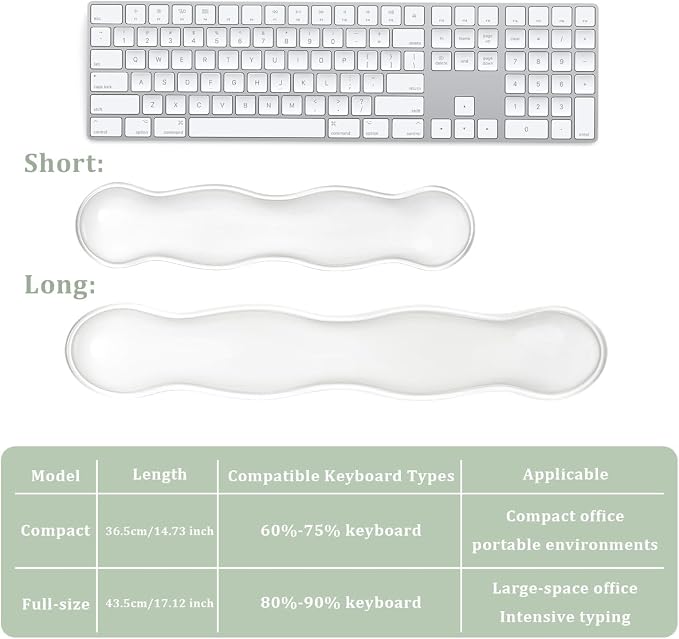 Ergonomic Silicone Gel Keyboard and Mouse Wrist Rest Set –17.12inch Longer Clear Wrist Rest for Full-Sized Computer Keyboard, Comfort & Support for Typing and Gaming (White)
