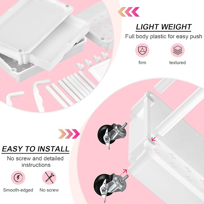 Goovilla 3 Tier Rolling Utility Cart Organizer with Removable Drawer, White | Stable and Sturdy Rolling Storage Carts with 2 Lockable Wheels for Bathroom, Kitchen, Snack, Craft, Makeup, Baby Essentials