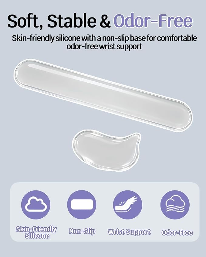 Clear Gel Keyboard Wrist Rest with Mouse Pad Wrist Support, Ergonomic Wrist Rest for Computer Keyboard and Mouse, Non-Slip Cooling Keyboard Pad for Office, Gaming & Laptop (Transparent)