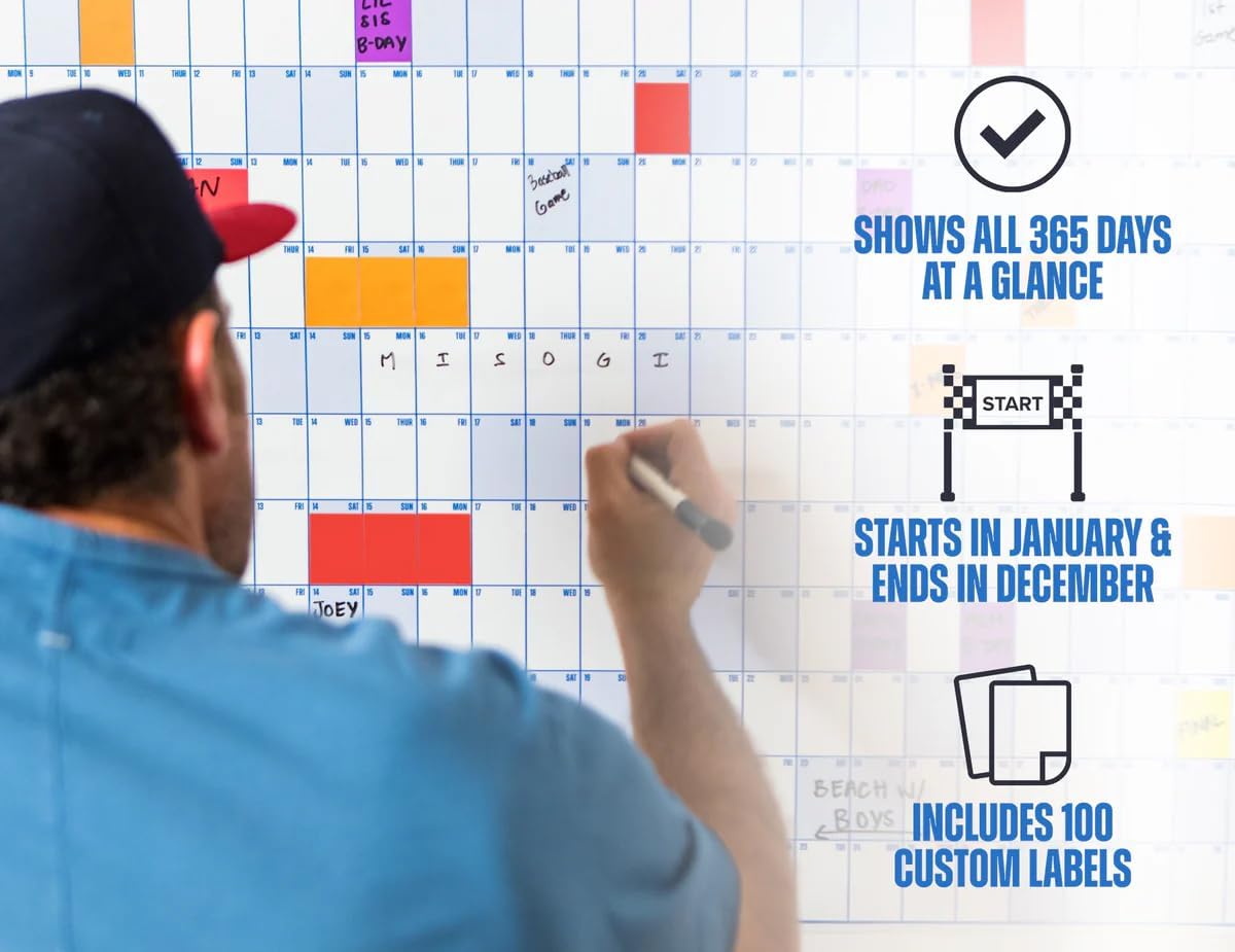 The Big A## Calendar Yearly Wall Planner – January to December Dry-Erase – Includes 1 Marker & 100 Labels – Lightweight, Easy to Hang Yearly Planner – Plan Goals & Adventures – Pink, 4’x3’