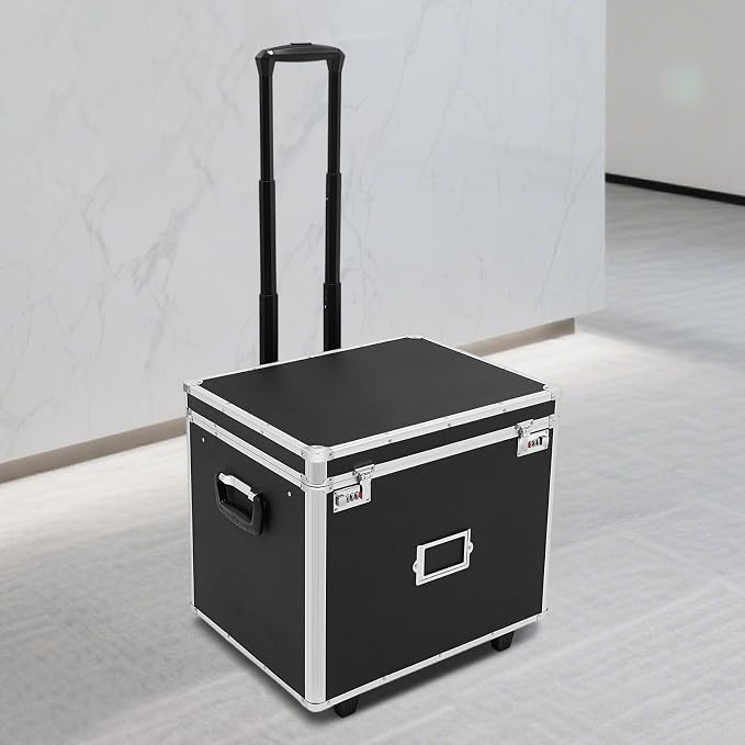 Mobile Business Case,Rolling Business Case,Portable File Storage Box,Black | Locking Hand pull File Case,Dual 3-Digit Password Locks Secure Contents,2 Wheels,31" Telescoping Handle Easy Roll 19x15x16"