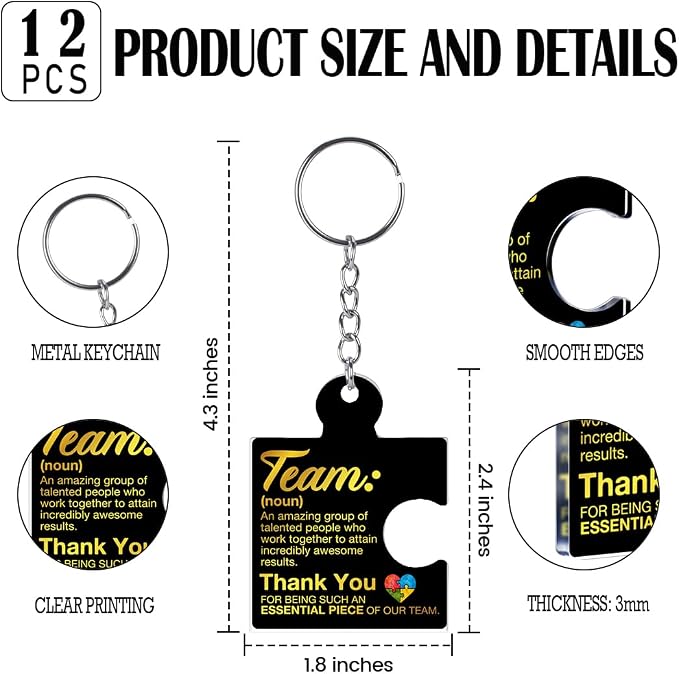 Team Appreciation Gifts Bulk Thank You Keychains for Coworkers | Gift Set for Employee, Staff, Teachers, Teamwork Puzzle Piece Keyring, Acrylic