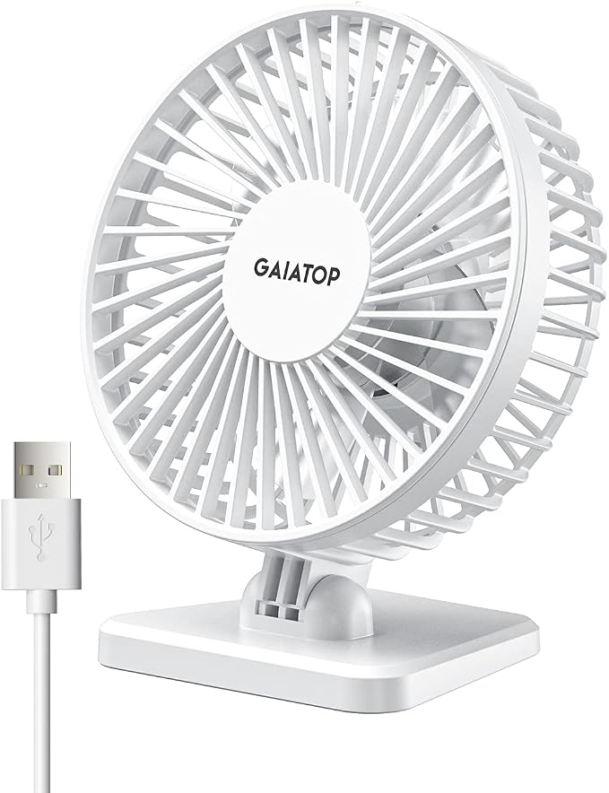 Gaiatop USB Desk Fan, Small But Powerful, Personal Portable Quiet 3 Speeds, Adjustable Mini Table Desktop fan for Cooling Home Office Car Summer Travel Gifts White