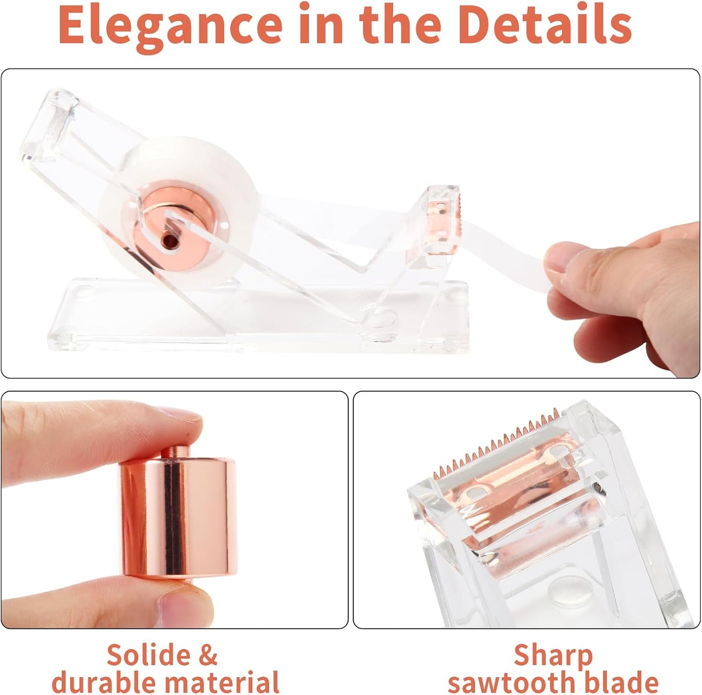 Rose Gold Desk Accessories, Office Supplies Set with Acrylic Stapler, Tape Dispenser, Staple Remover, Pen Holder, Scissor, Binder Paper Clips, 1 Ballpoint Pen, 1 Clear Tape and 1000pcs Staples