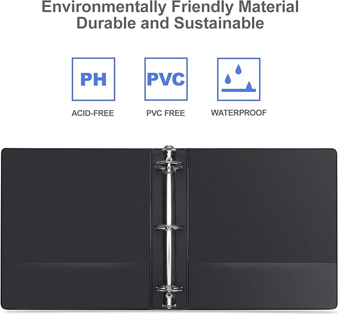 3 Ring Binder 2 Inch, ViVin Sturdy 2"-Round Ring Binder with 2 Interior Pockets, Clear View Cover, PVC-Free, Fits 400 Sheets of 8.5'' x 11'' Paper, Office Home School (6 Pack, Black)