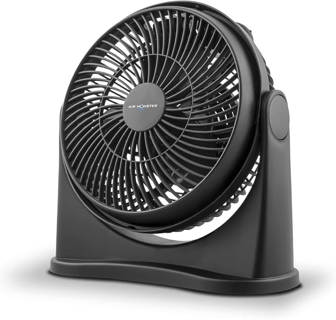 Air Monster 15655 High Velocity 3 Speed 8 Inch Adjustable Tilt Mini Personal Desk Fan with Wall Mount Option and Carry Handle, Black