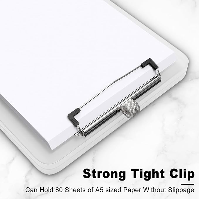 Hongri A5 Clipboard with Storage, Metal Retractable Pen Holder, Translucent | 6 x 9'' Nursing Plastic Foldable Clip Board, Size 9.4 x 6.1 x 0.9 in, Menu Box for Work, Office & School Supplies