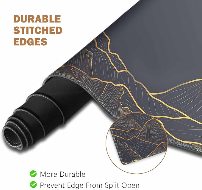 ToLuLu Extended Gaming Mouse Pad, Ergonomic Keyboard Mouse Wrist Rest Set | Large Desk Mat with Stitched Edges, Non-Slip Base Memory Foam Support Mousepad for Home Office and Game, Golden Mountain