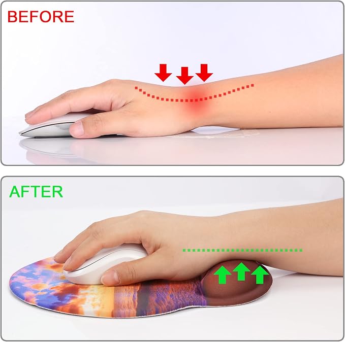 Ergonomic Mouse Pad with Wrist Support Rest,Large Mousepad Gel Wrist Rest, with Coaster Non-Slip & Pain Relief for Computer, Desk, Home&Office-Sunset Beach | Big Mousepad With Coaster Non-slip & Pain Relief for Computer, Home&Office Desk Decor