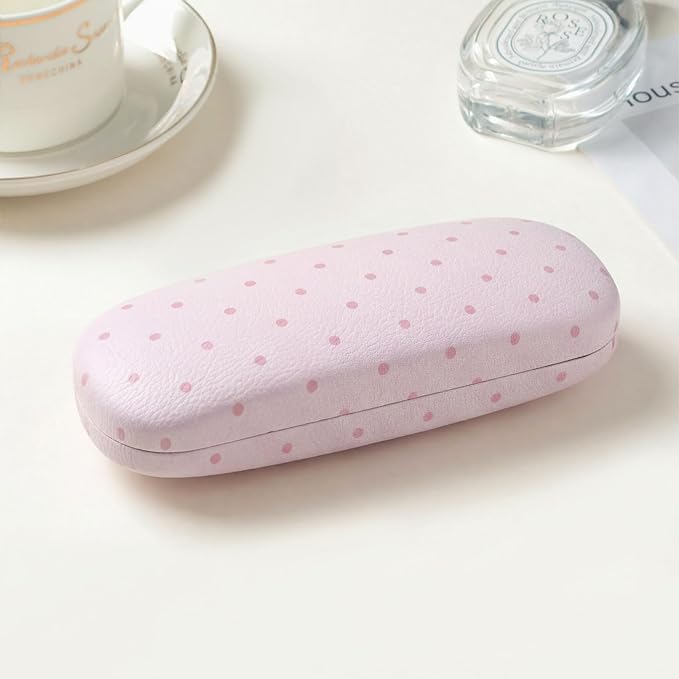Glasses Case Hard Shell, Cute Sunglasses Case for Women Leather Protective Case for Eyeglass with Cleaning Cloth