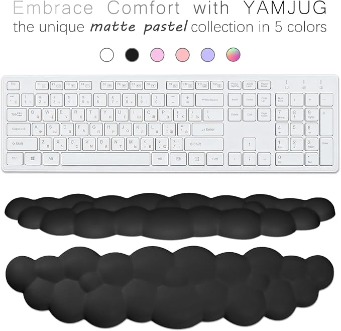 4 in 1 Ergonomic Leather Cloud Wrist Rest Keyboard and Mouse Pad & Coaster | Full 4-Piece Set, Non-Slip PU Base, Soft Memory Foam Comfort For Long Work/Gaming Hours, Cute Desk Decor, Easy To Clean