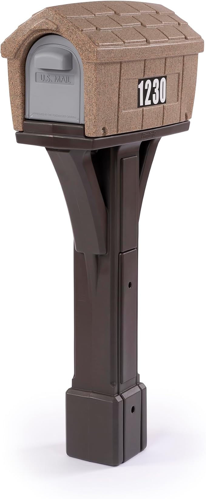 Simplay3 Classic Home Plastic Residential Mailbox & Post Mount Combo Kit with 2 Access Doors - Washed Stone/Espresso Brown, Made in USA