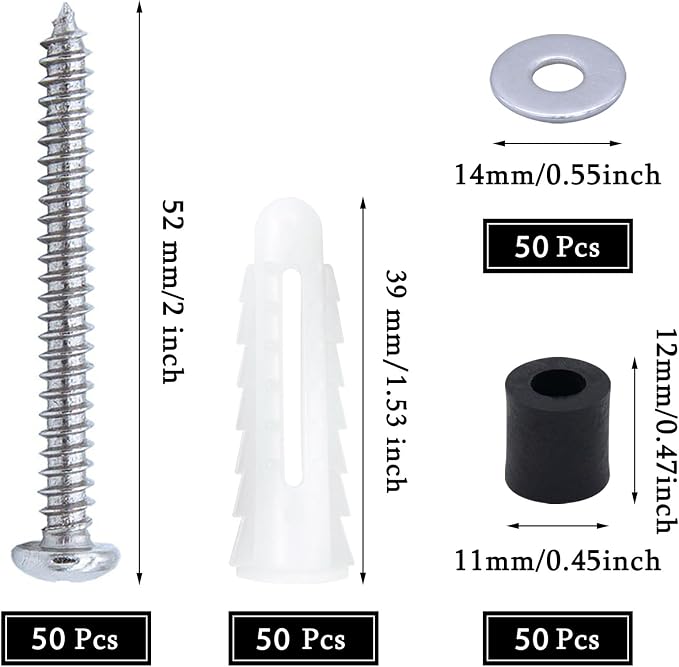 200 Pieces Pegboard Mounting Kit Wall Peg Boards Installation Accessories Pegboard Spacer Kit Includes Screws, Anchors, Spacers and Washers for 1/4-Inch Pegboard (50 Sets)