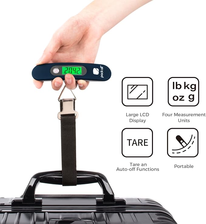 pack all Digital Luggage Scale for Travel, 110Lbs Capacity, 0.1Lb Precision | Handheld, Backlit LCD Display, Lb/Kg/Oz/g Conversion, Tare Function, Battery Included, Blue