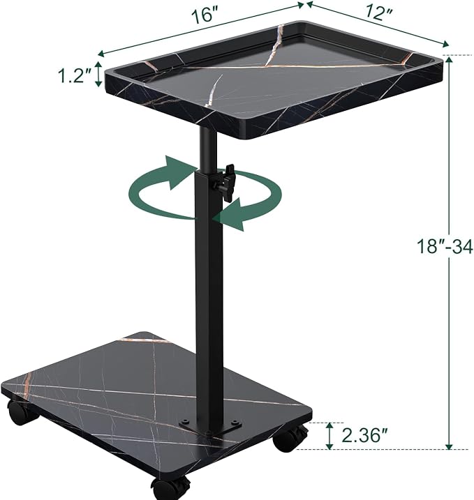 C Table End Table Adjustable Height, 360°Swivel TV Tray Table for Small Spaces, Couch Tables That slide under, C Shaped Side Tables living room and bedroom for Sofa, Bed,Chair, Snack (1, Black)