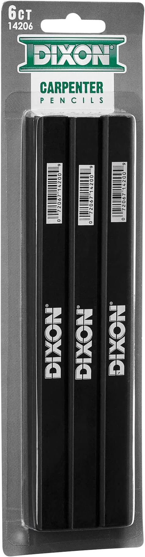 DIXON Industrial Carpenter Pencils, Medium, Black and Silver, 6-Pack, (14206)