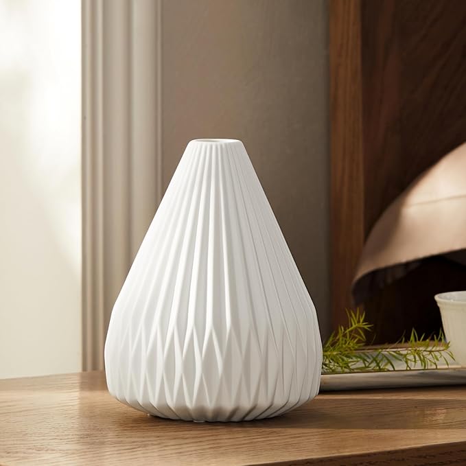 Modern Ceramic Decorative Table Lamp Living Room Bedroom Bedside | Handcrafted Unique Warm Ambient Lighting Lamp, Accent White Translucent Ceramic shade, Fully Dimmable, Corded, Bulb Included