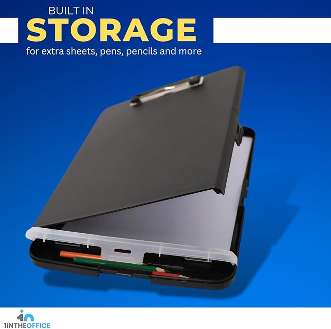 1InTheOffice Clipboard with Storage Box, Plastic Storage Clipboard, Black 4 Pack