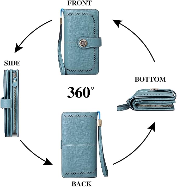 SENDEFN Wallets for Women Leather Credit Card Holder with RFID Blocking Large Capacity Wristlet | with RFID Blocking