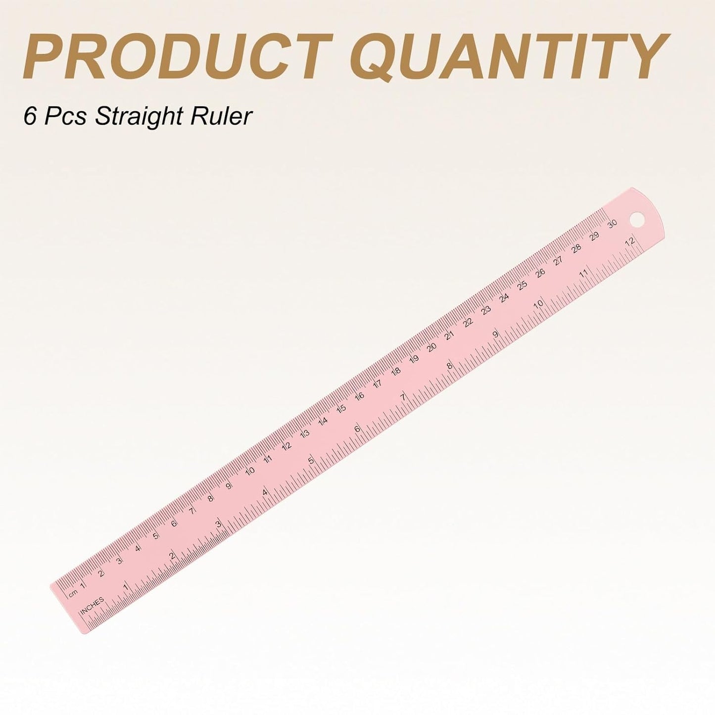 HARFINGTON 6pcs Metal Straight Ruler 30cm Metric SAE Aluminum Alloy Measuring Rulers Scale Tool with Hole for Measure Study Reading Classroom Office, Pink