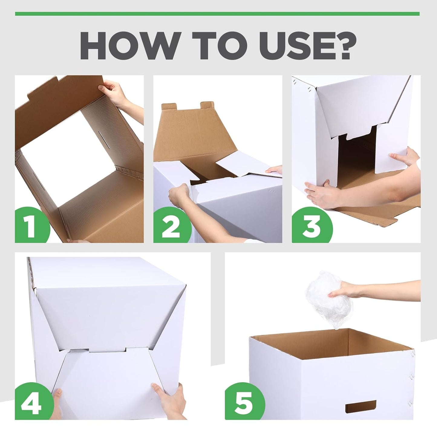 Tioncy 5 Pcs Cardboard Trash Cans Disposable and Reusable Corrugated Cardboard Trash Cans Recycling Bins Bulk with 10 Garbage Bags White Garbage Boxes for Parties Events(30 Gallon)