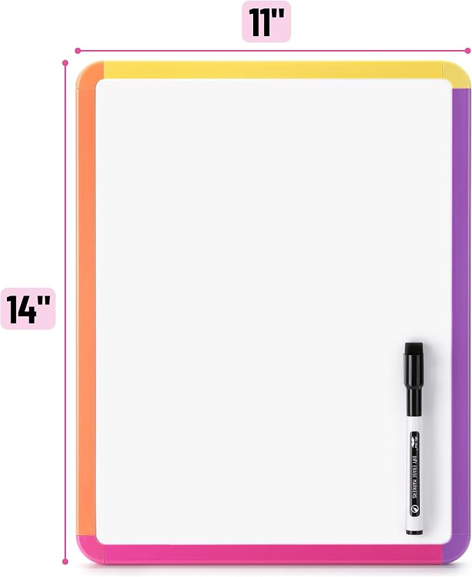 Mr. Pen- Dry Erase Board, 14” x 11” with a Black Dry Erase Marker | Colorful Frame, Small Mini White Board for Students, Fridge, Wall, Locker, Includes Double Sided Tapes