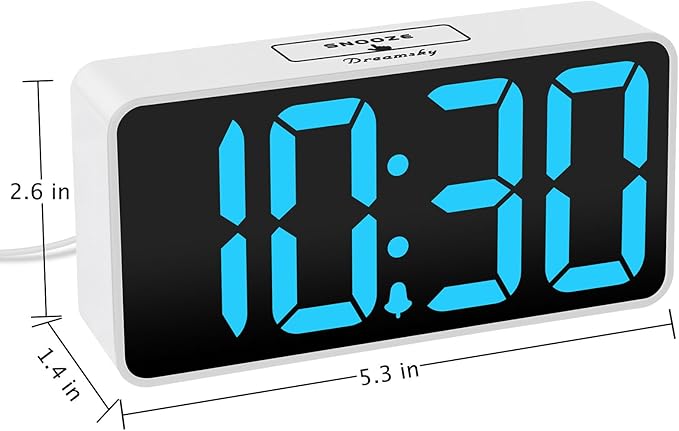 DreamSky Small Digital Alarm Clock for Bedroom with Large Big Numbers | Electric Bedside Desk Clock with USB Charging Port, Brightness Dimmer, Adjustable Alarm Volume, USB-C Adapter Powered