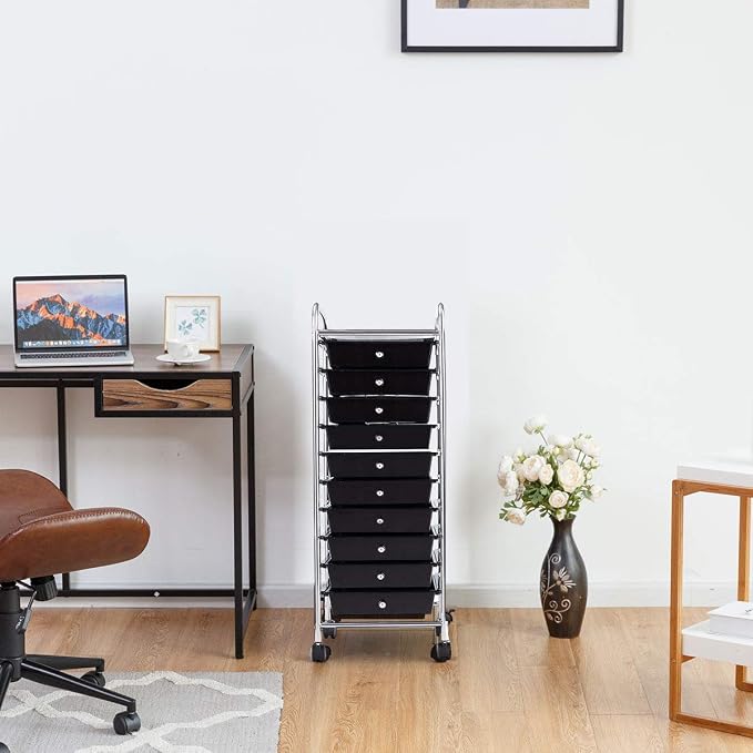 Giantex 10 Drawer Rolling Storage Cart Scrapbook Paper Office School Organizer (Black)
