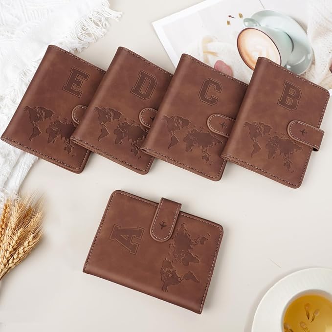 Passport Holder Wallet Cover Personalized Initial Travel Essentials | Embossed Letter A-Z Design, Travel Wallets, RFID Blocking, Passport Book Holders, Women Men, Personalized Gifts, Brown-D