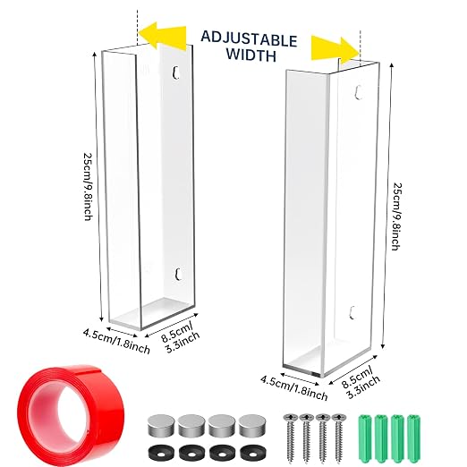NiHome 2-Tier Clear Acrylic Glove & Tissue Box Holder Dispenser, Wall Mount | Space-Saving Glove Box Dispenser, Adjustable Organizer for Tissues, Baby Wipes, Adhesive or Screw Mount for Kitchen, Bathroom