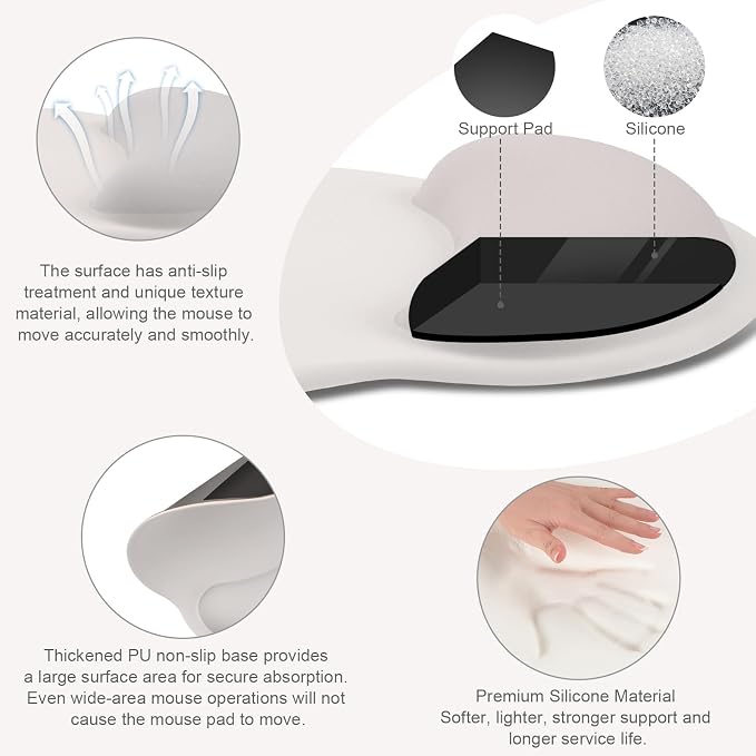 MOSISO Wrist Rest Support for Mouse Pad&Keyboard Set, Stone Gray | Circle Curved Ergonomic Mousepad Non-Slip Base Home/Office Pain Relief&Easy Typing Pad with Soft Cloth&Silicone Lining