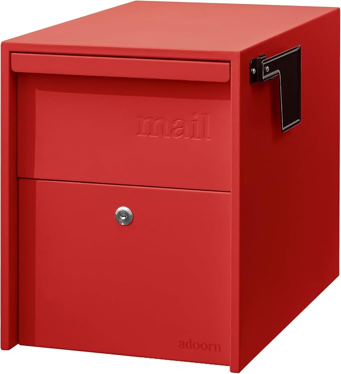 Adoorn Lockable Post Mount Mailboxes for Outside - Large Anti-Theft Locking Mailbox for Packages and Letters - Weatherproof Construction - Durable Steel - 15.5" H x 12" W x 18.5" D - Red