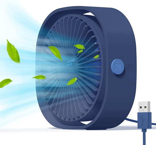 Simpeak Small USB Fan Small Quiet Portable USB Powered ONLY (No Battery), Cooling 3 Speed Setting 360° Adjustable Swivel Desktop Personal Fan for Home Office Bedroom Outdoor Travel Summer, Blue