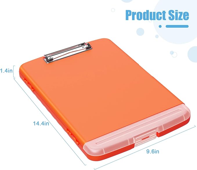 Hongri Clipboard with Storage with Pencil Case, 8.5 x 11 Storage Clip Board | High Capacity Organization Box for A4 Letter Legal Paper, Heavy Duty Folio & Side-Opening for Nurses, Teachers, Orange