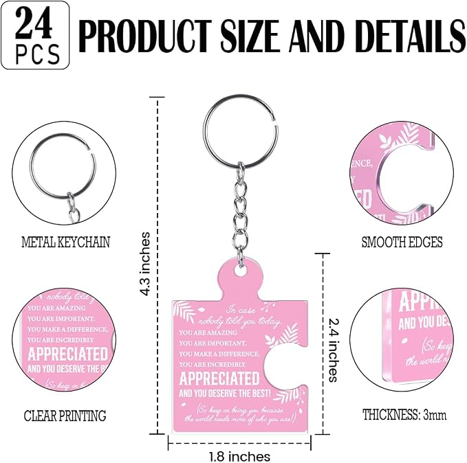 Team Appreciation Gifts Bulk Thank You Keychains for Coworkers | Gift Set for Employee, Staff, Teachers, Teamwork Puzzle Piece Keyring, Acrylic
