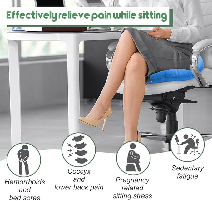 Stuffed Donut Pillow Seat Cushion | for Tailbone and Coccyx Pain, Hemorrhoids, Bed Sores, Pregnancy, Prostate, Surgery Recovery, Sitting Pressure Relief, for Home, Office and Car (Blue)