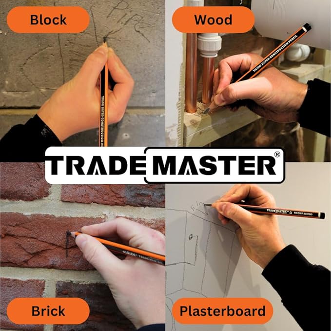 Carpenters Pencils Pack of 5 | Builders Pencil with TriGrip Jumbo Barrel - Construction Pencils Having Hard Lead for Marking Wood, Brick, Concrete & Plasterboard | Work Pencil for Builders