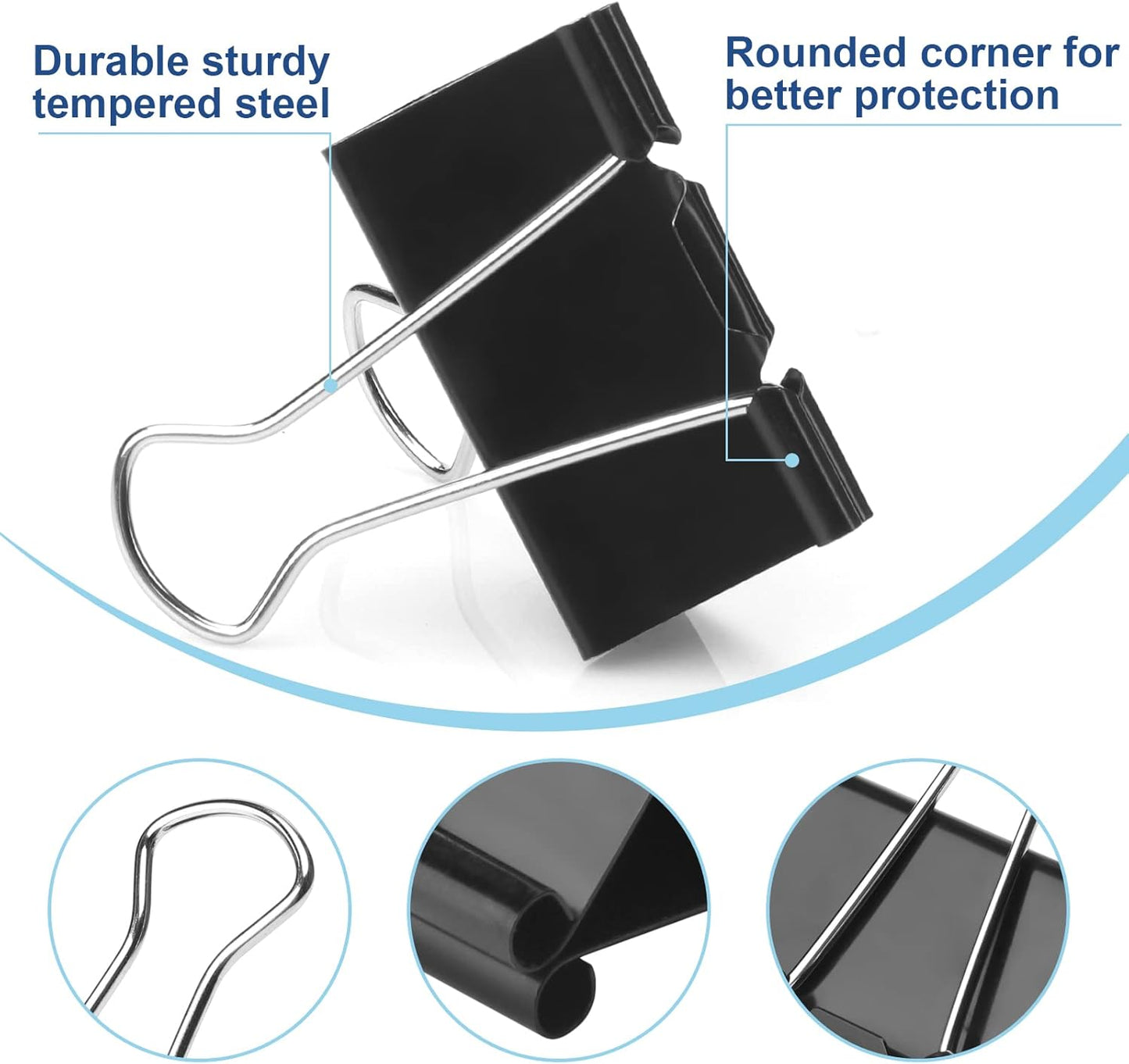228 PCS Binder Clips Paper Clamps Assorted Sizes,Extra Large Medium Small Mini and Micro,Black Metal Paper Binder Clip 6 Sizes for Office, Home and School
