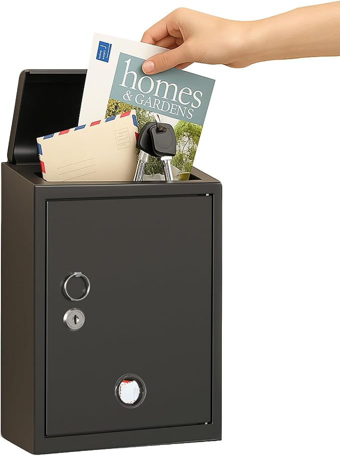 Wall-Mount Mailbox for Outside, Galvanized Steel Rust-Proof Mailboxes with Key, Key Drop Box, Large Locking Letter Box for House Porc, Front Door, Fence