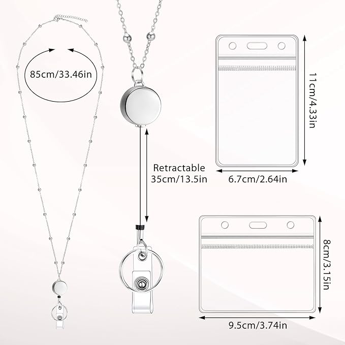Lanyards for Id Badges, 3 Pack Badge Lanyard with 6 Pcs Badge Holder, Retractable Badge lanyards Id Holders for Girl Women Men (Black, Silver, Rose Gold)